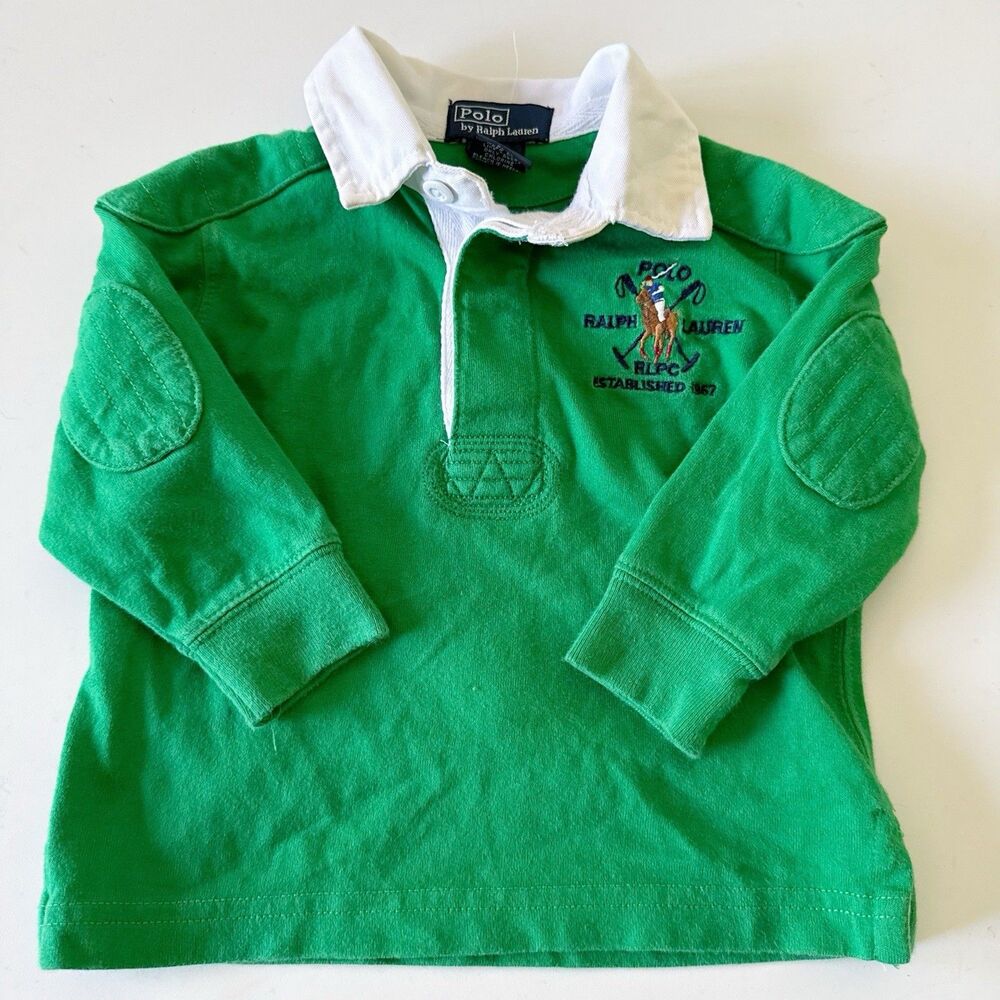 Baby Polo Ralph Lauren Boys 12 Month Rugby Long Sleeve Tee Shirt Green RLPC